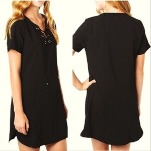 Current Air Lace Up Shift Mini Dress Women's Sz Lg Black